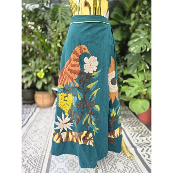 Vtg 1970s Girasol by Gonzalo Bauer Hand‑Embroidered Wrap Skirt Mexico Folk S/M - Picture 1 of 16